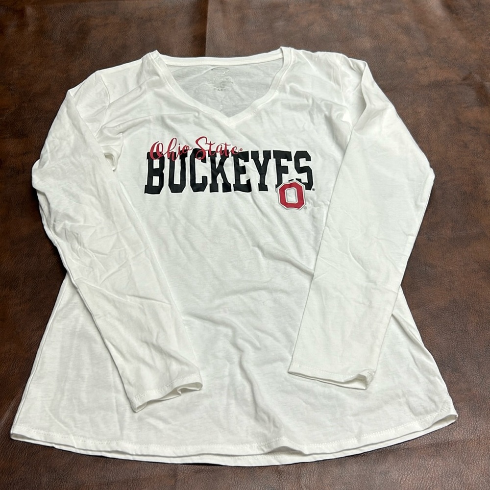 Size medium white Ohio state buckets women cut pj shirt